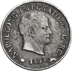 obverse: Milano.  Napoleone Bonaparte (1805-1814).. 10 soldi 1809 M, segno di zecca ribattuta