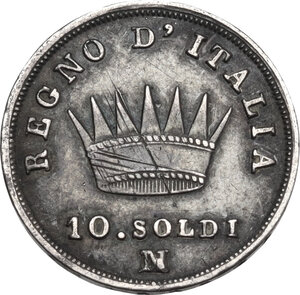 reverse: Milano.  Napoleone Bonaparte (1805-1814).. 10 soldi 1809 M, segno di zecca ribattuta