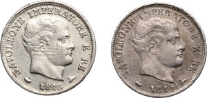 obverse: Milano.  Napoleone Bonaparte (1805-1814).. Lotto di due monete da 5 soldi 1810 e 1811