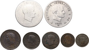 obverse: Milano.  Napoleone Bonaparte (1805-1814).. Lotto di sette (7) monete in argento e bronzo.  Un 3 centesimi è zecca di Venezia