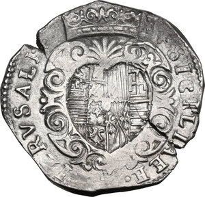 reverse: Napoli.  Filippo III di Spagna (1598-1621).. Mezzo ducato 1609 sigle IAF/G