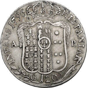 reverse: Napoli.  Ferdinando IV di Borbone (1759-1799). 120 grana o piastra 1796