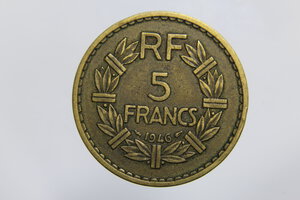 obverse: FRANCIA 5 FRANCS 1946 ALLUMINIUM BRONZE LAVRILLIER BB