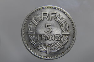 obverse: FRANCIA 5 FRANCS 1946 LAVRILLIER ALLUMINIUM SPL+