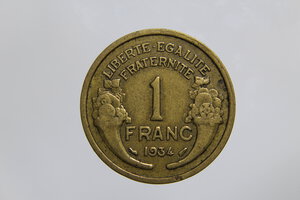 obverse: FRANCIA 1 FRANC 1934 MORLON BA QBB