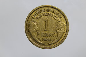 obverse: FRANCIA 1 FRANC 1938 MORLON BA BB+