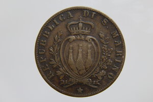 reverse: REPUBBLICA DI SAN MARINO 5 CENTESIMI 1894 CU QBB