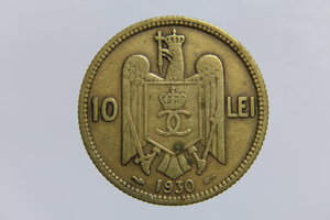 obverse: ROMANIA CAROL II 10 LEI 1930 BA QBB