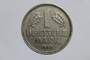 obverse: GERMANIA FEDERAL REPUBLIC 1 DEUTSCHE MARK 1950 D COPPERNICKEL BB