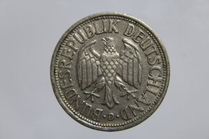 reverse: GERMANIA FEDERAL REPUBLIC 1 DEUTSCHE MARK 1950 D COPPERNICKEL BB