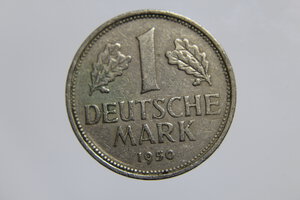 obverse: GERMANIA FEDERAL REPUBLIC 1 DEUTSCHE MARK 1950 F COPPERNICKEL BB