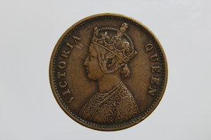 reverse: BRITISH INDIA VICTORIA ONE QUARTER ANNA 1875 CU BB