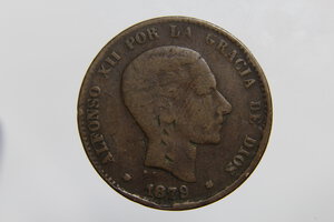 reverse: SPAGNA ALFONSO XII 10 CENTIMOS 1879 CU MB