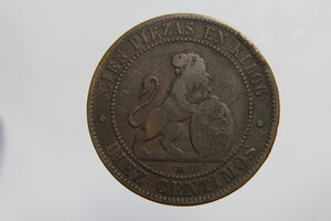 reverse: SPAGNA GOVERNO PROVVISORIO 10 CENTIMOS 1870 OM CU MB
