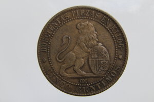 reverse: SPAGNA GOVERNO PROVVISORIO 5 CENTIMOS 1870 OM CU MB
