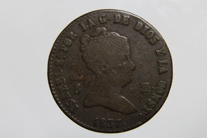 reverse: SPAGNA ISABELLA II 8 MARAVEDIS 1837 CU BB