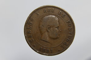 reverse: PORTOGALLO CARLOS I 20 REIS 1891 CU MB