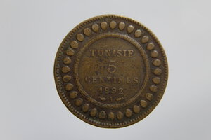 obverse: TUNISIA 10 CENTIMES 1892 A CU MB