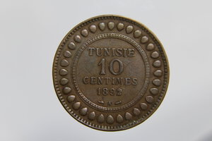 obverse: TUNISIA 10 CENTIMES 1892 A CU BB*PULITA*