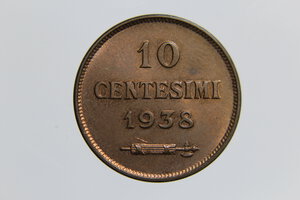 reverse: SAN MARINO VECCHIA MONETAZIONE 10 CENTESIMI 1938 CU FDC RAME ROSSO