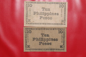 reverse: FILIPPINE WW2 LOTTO DI 2 BANCONOTE DA 10 PESOS COME DA FOTO