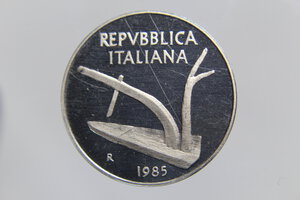 reverse: 10 LIRE 1985 SPIGA ITALMA PROOF NC