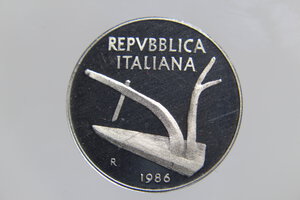 reverse: 10 LIRE 1986 SPIGA ITALMA PROOF NC