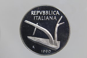reverse: 10 LIRE 1990 SPIGA ITALMA PROOF NC