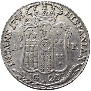 reverse: NAPOLI. Ferdinando IV di Borbone (1759-1816). Piastra da 120 grana 1795. Ag. Magliocca 257. BB+