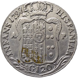 reverse: NAPOLI. Ferdinando IV di Borbone (1759-1816). Piastra da 120 grana 1798. Ag. Magliocca 259. BB