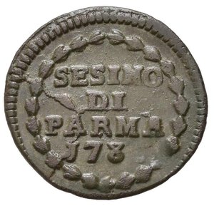 reverse: PARMA. Ferdinando di Borbone (1765-1802). Sesino 178?. Manca ultima cifra della data, debolezza di conio. Cu (1,11 g). MIR 1088. BB+