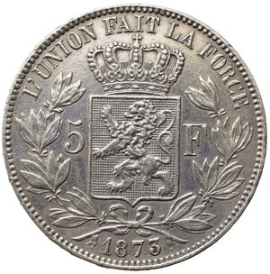 reverse: BELGIO. Leopoldo II (1865-1909). 5 Francs 1873. Ag. KM#24. BB