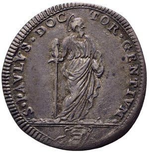 reverse: ROMA. Stato Pontificio. Clemente XI (1700-1721). Giulio con San Paolo anno XIV. Ag (2,89 g). MIR 2302/1; Muntoni 112. Rara. SPL