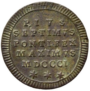 reverse: ROMA. Pio VII (1800-1823) Quattrino 1801/I (1 tipo) (g. 2,32) Gig. 69. Cu. SPL