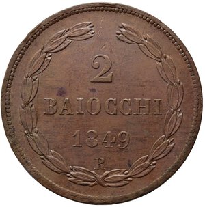 reverse: ROMA. Stato Pontificio. Pio IX (1846-1870). 2 Baiocchi 1849 anno IV. Gig. 193. SPL