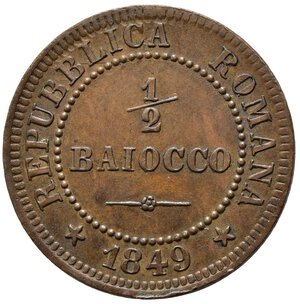 ROMA. Seconda Repubblica Romana (1848-1849). 1/2 Baiocco 1849. Cu. Gig. 10. SPL