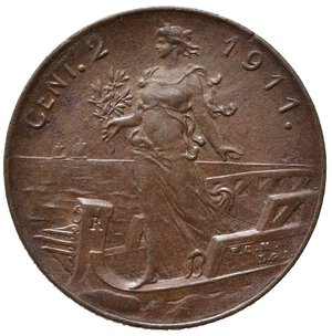 reverse: Vittorio Emanuele III, (1900-1943) 2 Centesimi 1911 Roma, Italia su prora. Cu. Pag. 933; Gig. 300. qSPL