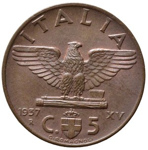 reverse: Vittorio Emanuele III (1900-1943) 5 Centesimi 1937 Roma,