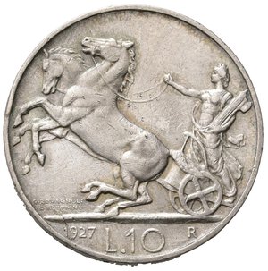 reverse: Vittorio Emanuele III (1900-1943). 10 lire 1927 **due rosette 