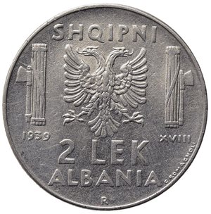 reverse: ALBANIA. VITTORIO EMANUELE III, 1939-1943. - 2 LEK 1939 A. XVIII, ANTIMAGNETICA. Ac. Pag. 993; Gig. 3. SPL
