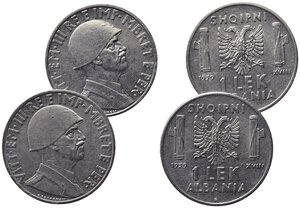 obverse: ALBANIA. VITTORIO EMANUELE III, 1939-1943. - Lotto da 2 pezzi da 1 LEK 1939 A. XVIII, ANTIMAGNETICA. Ac. Pag. 993; Gig. 3.