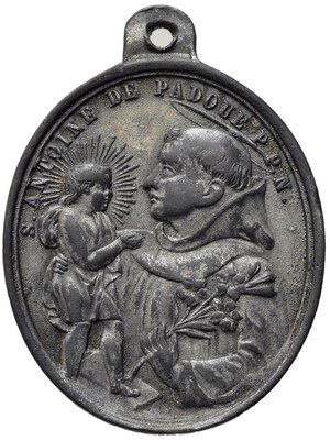 reverse: Medaglia religiosa XIX sec. Sant Antonio da Padova.  Metallo bianco (7,48 g). BB+