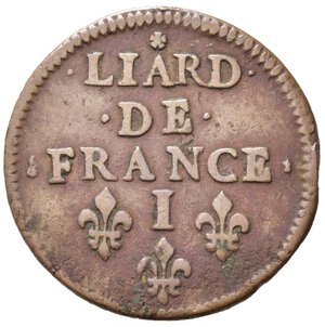 reverse: FRANCIA. Luigi XIV (1643-1715). 1 Liard 1656. Cu (3,50 g). qBB
