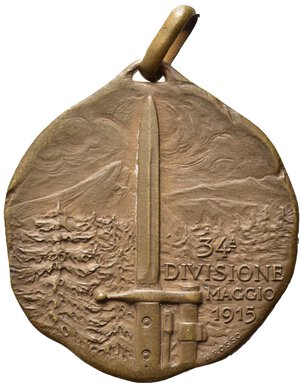obverse: MEDAGLIE REGGIMENTALI. Medaglia 34a Divisione Maggio 1915. AE (9,75 g) firmata U. Rosso. Terni. Uniface. qFDC