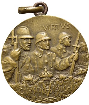 obverse: MEDAGLIE REGGIMENTALI. Medaglia Corso Allievi Ufficiali di Fanteria XIII corpo d armata (Carso 1916-1917). AE (9,73 g) firmata U. Rosso - con incisione 