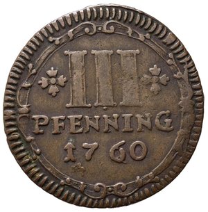reverse: GERMANIA. MUNSTER. 3 pfenning 1760. Cu. Kr. 430. BB+