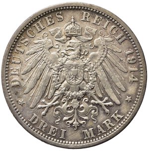 reverse: GERMANIA - PRUSSIA - Guglielmo II (1888-1918) - 3 Marchi - 1914 A - Ag. Kr. 536. qSPL/BB