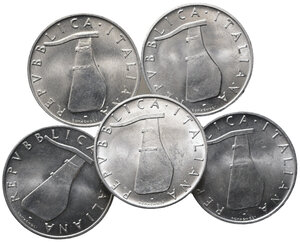 reverse: REPUBBLICA ITALIANA. Lotto di 5 monete da 5 lire Delfino (1951-1952-1953-1954-1955). FDC