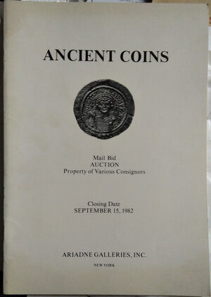 obverse: ARIADNE GALLERIES INC New York – Auction 7 december 1982. Ancient coins. Pp. 70, Lots 304, 29 bw plates, 5 plates of enlargments