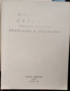obverse: BOURGEY E. – Paris, 4 marzo 1960. Monnaies grecques, romaines, byzantines, françaises, et étrangères. pp. 47, nn. 542, tavv. 10